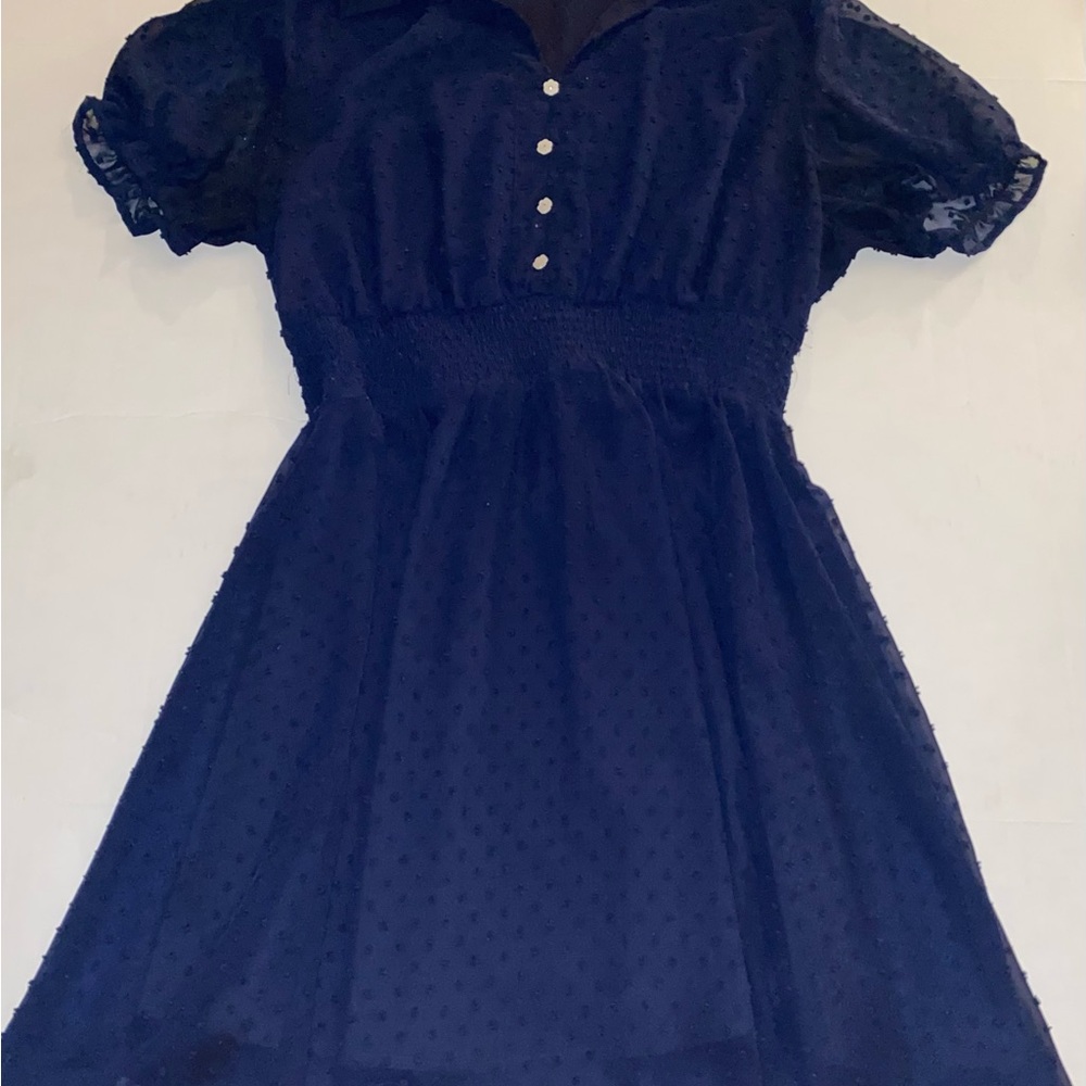 Navy Blue Polka Dot Casual  Dress